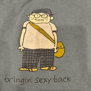 Gray Graphic Tee with Cartoon Print